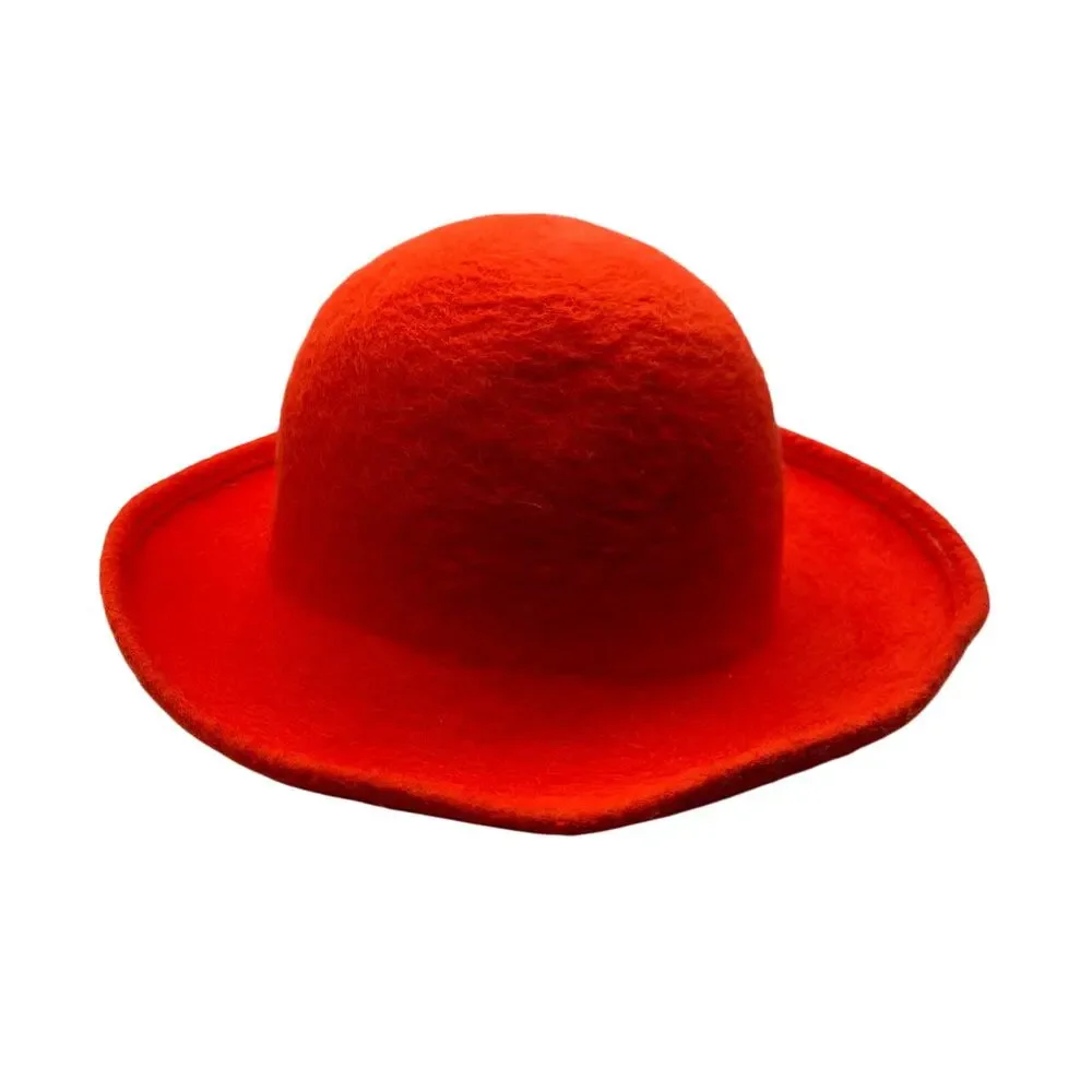 Vintage Mahara Mohair Wool Hat Red Orange Geo W Bollman Mod Fuzzy Felt USA